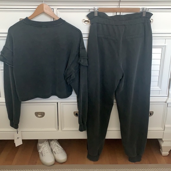 🥰 Lounge Set Ruffle Crop High Waist Jogger 7forallmankind - Picture 7 of 11